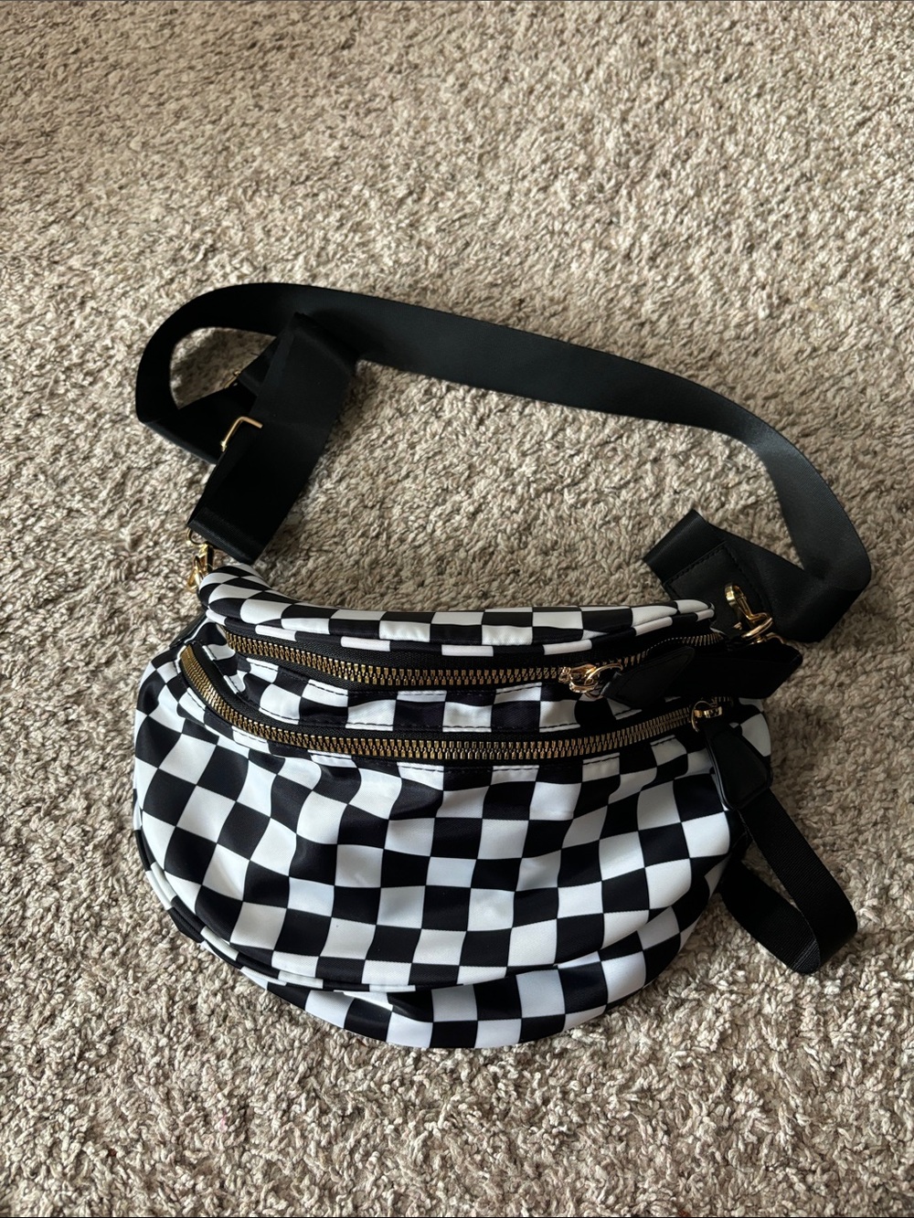 Black & White Checkerboard Crossbody Belt Bag